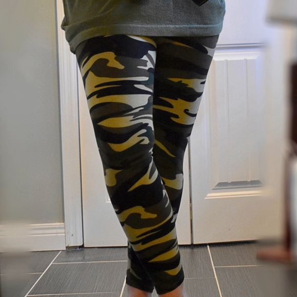 Pants - Army Green Camo Camouflage Print Leggings S M L